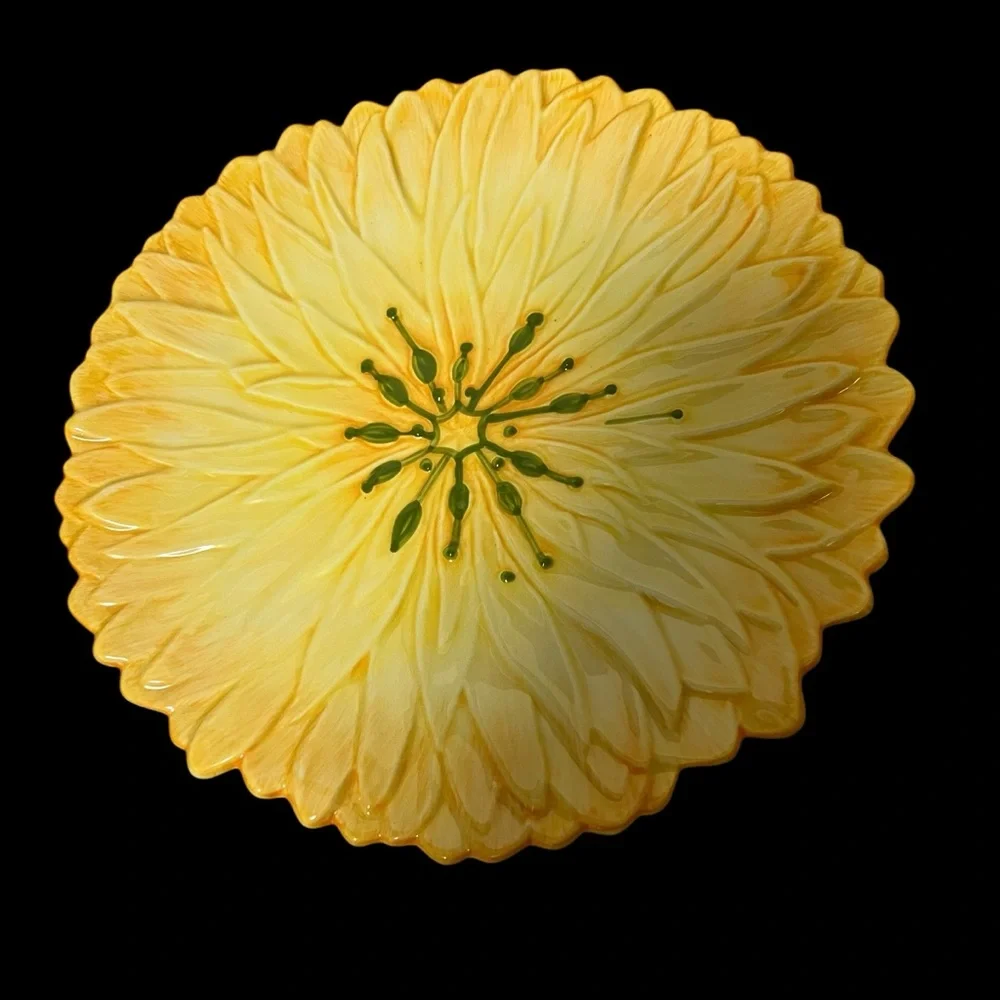 Pier 1 Imports Yellow Floral Three Dimensional Decorative Ceramic Flower Plates